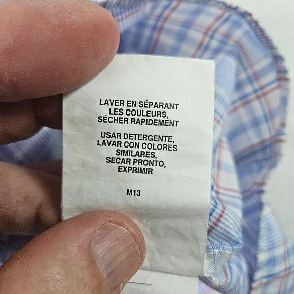 Tommy Hilfiger Shirt Men's Size L 16 34/35 Blue Plaid Wrinkle Free Long Sleeve - Picture 8 of 10